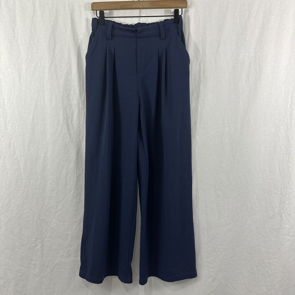 Halara Flex High Waisted Pocket Blue Wide Leg Waffle Work Pants Womens Sz S
